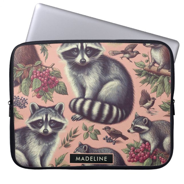 Vintage Cute Racoon Laptop Sleeve (Front)