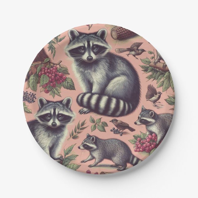 Vintage Cute Racoon Paper Plate (Front)