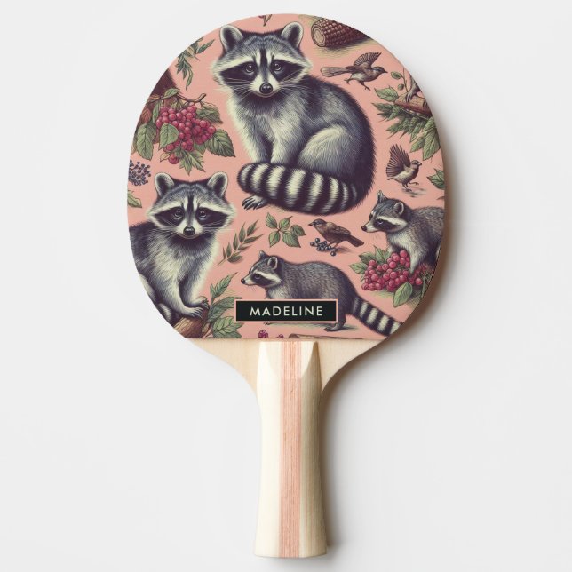 Vintage Cute Racoon Ping Pong Paddle (Front)
