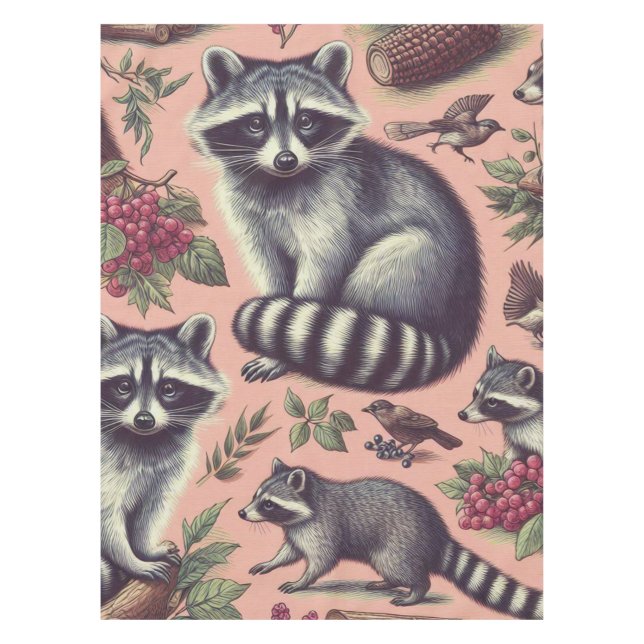 Vintage Cute Racoon Tablecloth (Front)