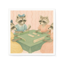 Vintage Cute Racoons Playing Mahjong