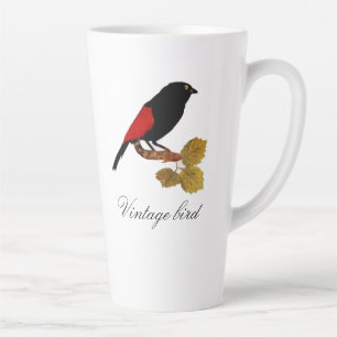 Vintage Cute Red Bright Colourful Bird and Foliage Latte Mug