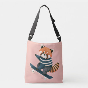 Vintage Cute Red Panda Racoon Skateboarding Crossbody Bag