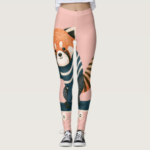 Vintage Cute Red Panda Racoon Skateboarding Leggings