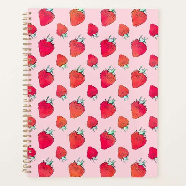 Vintage Cute Red Strawberries Girly Pink Pattern  Planner (Front)