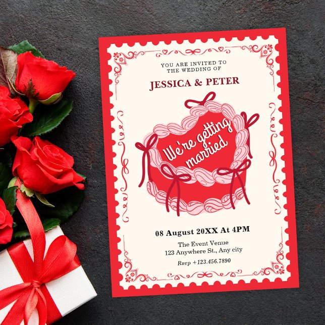 Vintage cute red wedding cake  invitation (Creator Uploaded)