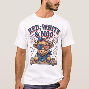 Vintage Cute Red, White and Moo Funny 4th of July T-Shirt