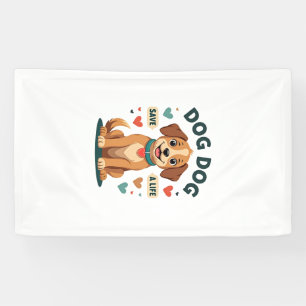 Vintage Cute Rescue Dog Save A Life Cartoon Puppy Banner