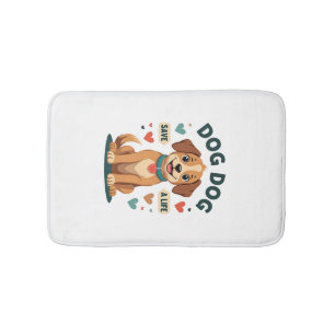 Vintage Cute Rescue Dog Save A Life Cartoon Puppy  Bath Mat