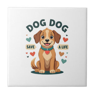 Vintage Cute Rescue Dog Save A Life Cartoon Puppy Ceramic Tile