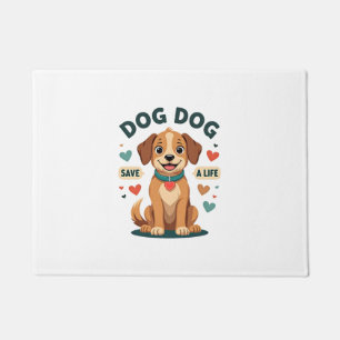 Vintage Cute Rescue Dog Save A Life Cartoon Puppy Doormat