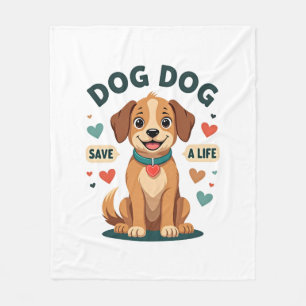 Vintage Cute Rescue Dog Save A Life Cartoon Puppy Fleece Blanket