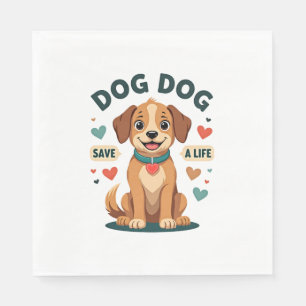 Vintage Cute Rescue Dog Save A Life Cartoon Puppy Napkin