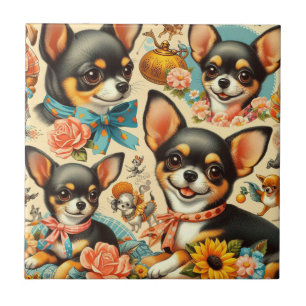 Vintage Cute Seamless Chihuahua Ceramic Tile