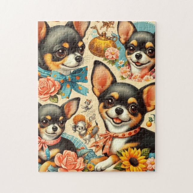 Vintage Cute Seamless Chihuahua  Jigsaw Puzzle (Vertical)