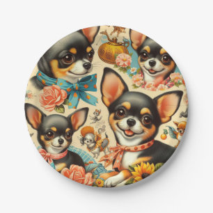 Vintage Cute Seamless Chihuahua Paper Plate