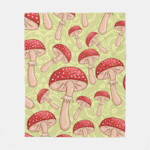 vintage cute seamless sketch amanita mushrooms bac fleece blanket