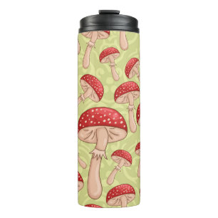 vintage cute seamless sketch amanita mushrooms bac thermal tumbler