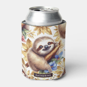 Vintage Cute Sloth Pattern Can Cooler