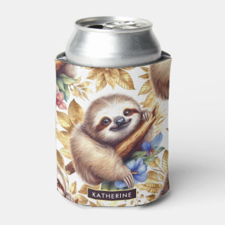 Vintage Cute Sloth Pattern Can Cooler