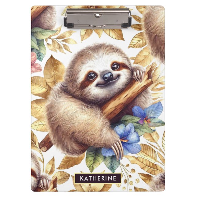 Vintage Cute Sloth Pattern Clipboard (Front)