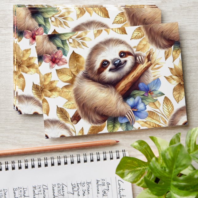 Vintage Cute Sloth Pattern Envelope (Stacked)