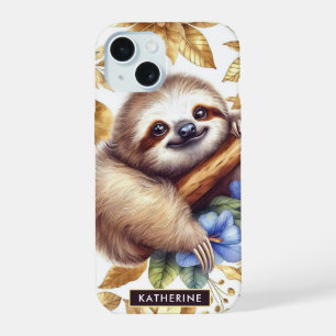 Vintage Cute Sloth Pattern iPhone 15 Case