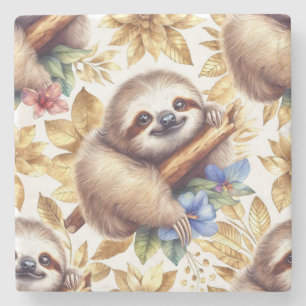 Vintage Cute Sloth Pattern Stone Coaster