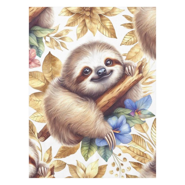Vintage Cute Sloth Pattern Tablecloth (Front)