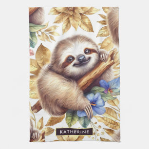Vintage Cute Sloth Pattern Tea Towel
