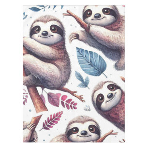 Vintage Cute Sloth Seamless Watercolor Tablecloth