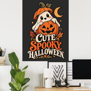 Vintage Cute Spooky Halloween Ghost Pumpkin Poster