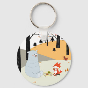Vintage cute spring summer fox wolf and teddy bear key ring