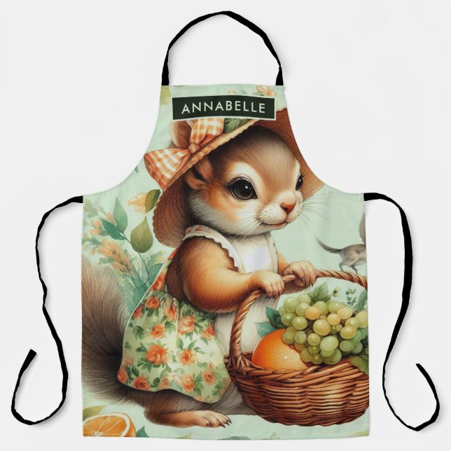 Vintage Cute Squirrel Painting Apron (Front)