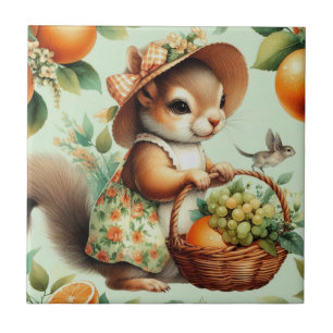 Vintage Cute Squirrel Painting Ceramic Tile