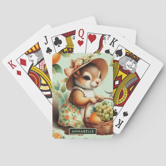 Vintage Cute Squirrel Painting Playing Cards (Back)