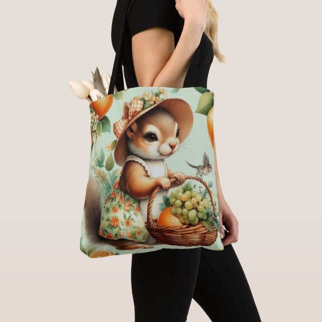 Vintage Cute Squirrel Painting Tote Bag (Close Up)