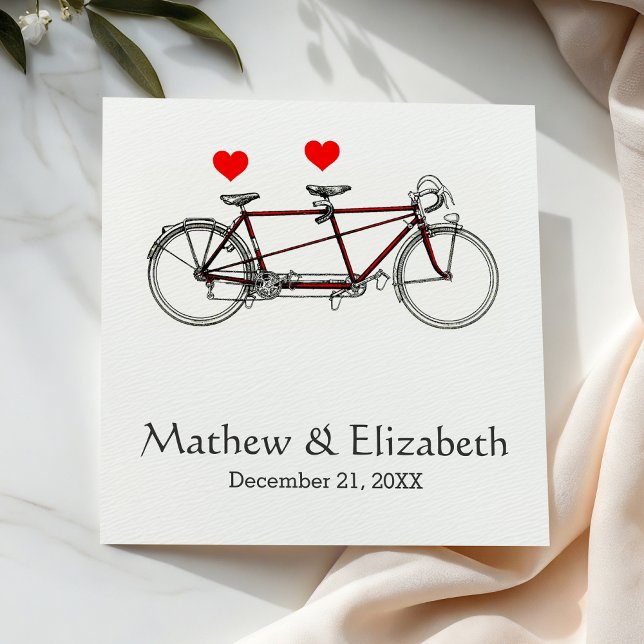 Vintage Cute Tandem Bicycle Custom Wedding Napkin (Creator Uploaded)
