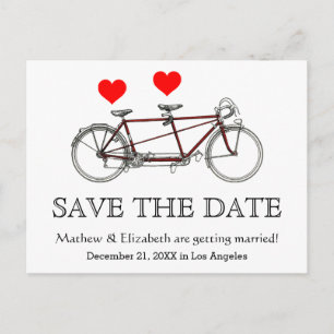 Vintage Cute Tandem Bicycle Wedding Save The Date Announcement Postcard