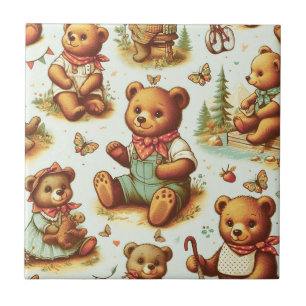 Vintage Cute Teddy Bear Pattern Ceramic Tile