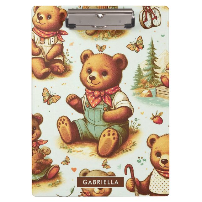 Vintage Cute Teddy Bear Pattern Clipboard (Front)