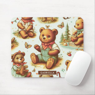 Vintage Cute Teddy Bear Pattern Mouse Pad