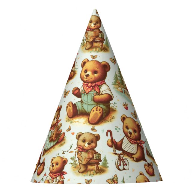Vintage Cute Teddy Bear Pattern Party Hat (Front)