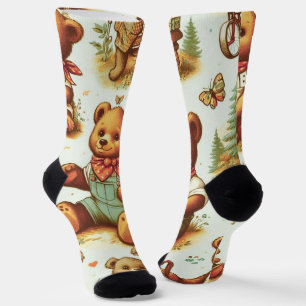 Vintage Cute Teddy Bear Pattern Socks