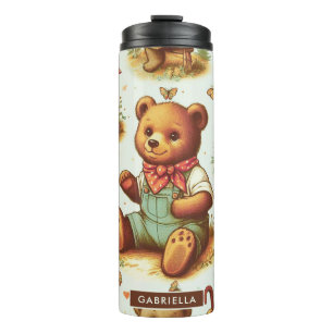 Vintage Cute Teddy Bear Pattern Thermal Tumbler