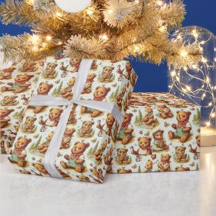 Vintage Cute Teddy Bear Pattern Wrapping Paper
