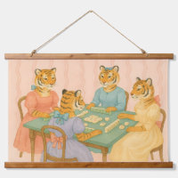 Vintage Cute Tigers Playing Mahjong