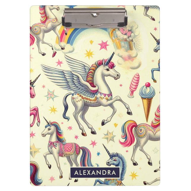 Vintage Cute Unicorn Pattern Clipboard (Front)