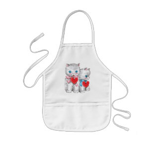 Vintage Cute Valentine's Day Cats, Retro Kitten Kids Apron