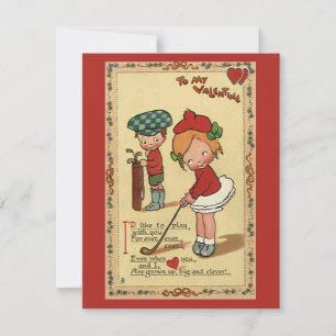 Vintage Cute Valentine's Day, Children Sports Golf Holiday Card